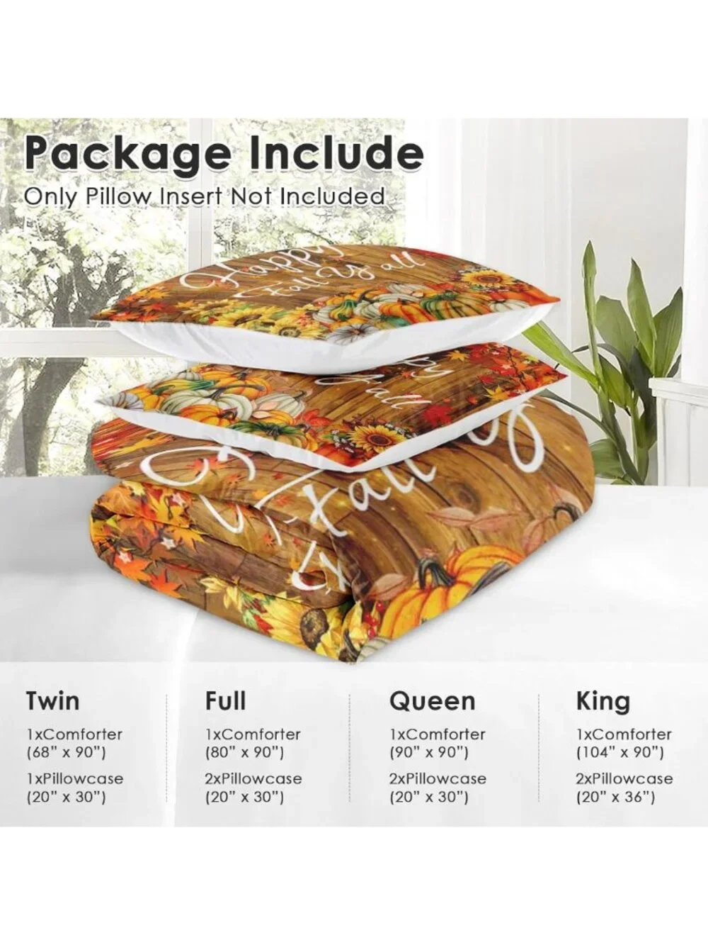 Cozy King Comforter Set of 3, Floral Sunflower & Pumpkin Bedroom Decor