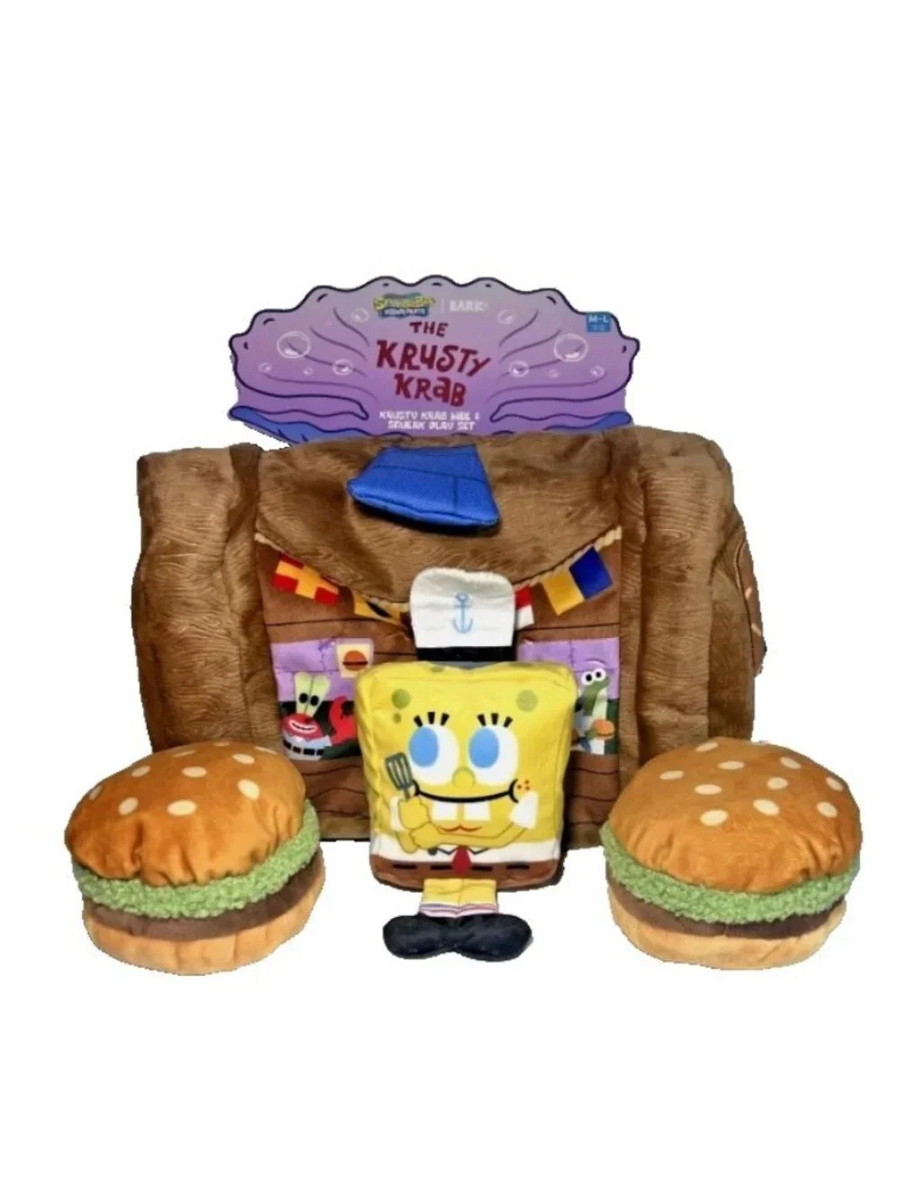 New BARK SpongeBob SquarePants Krusty Krab Hide Seek Dog Toy XS S 4 Piece