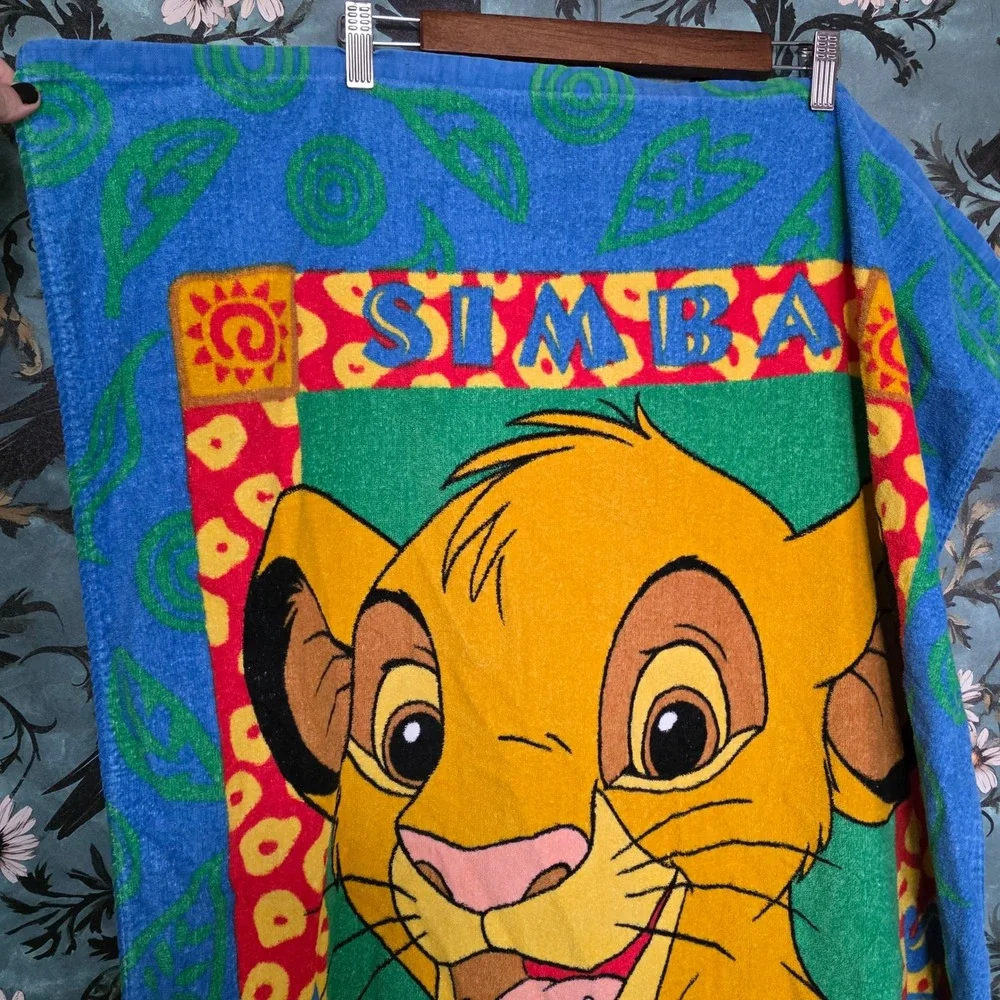 Disney Lion King Beach Towel Simba Vintage 90s Franco Cotton‎ Graphic Blue 57x29