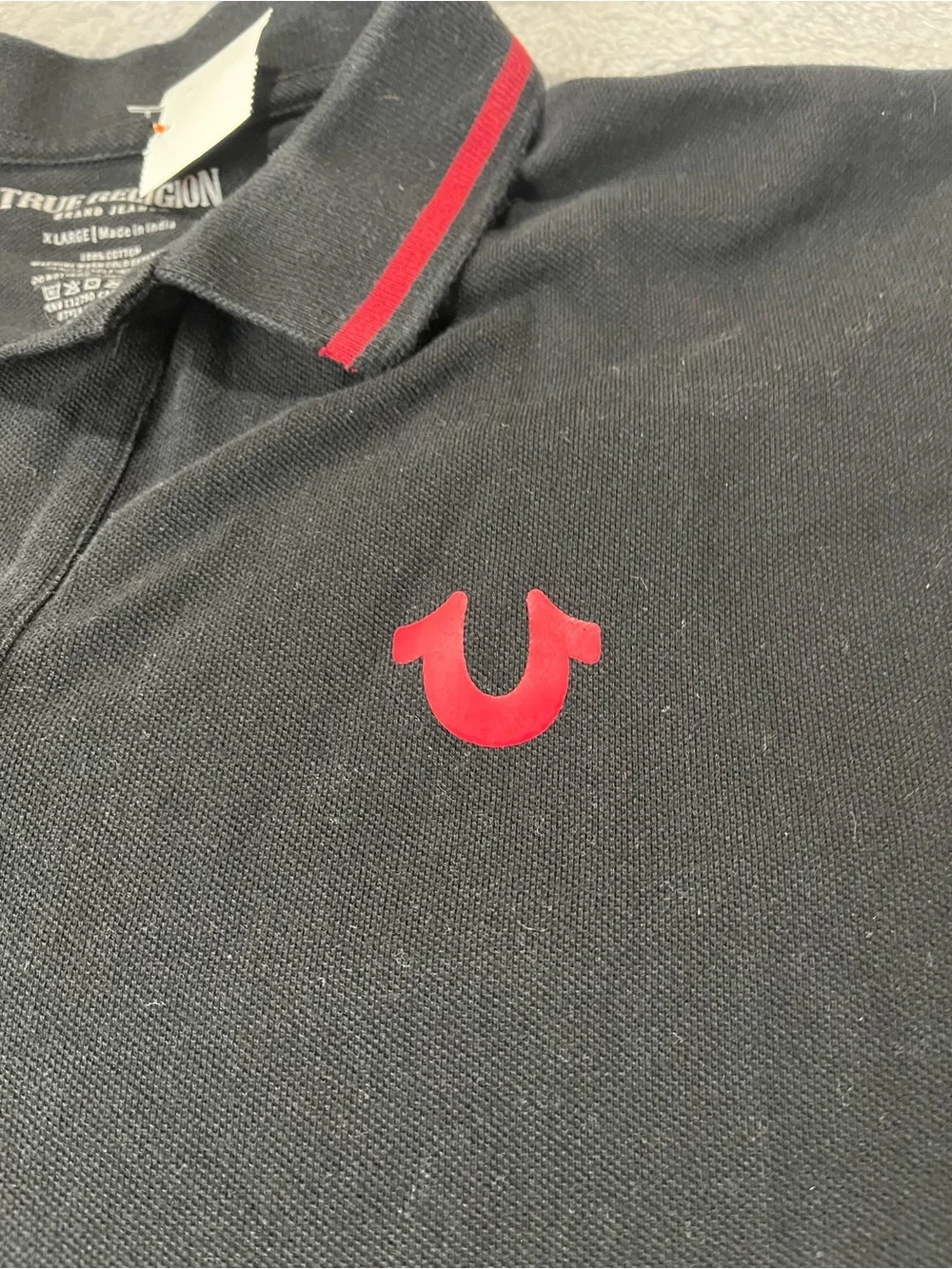 True Religion Black Polo with Red Logo and Collar Trim