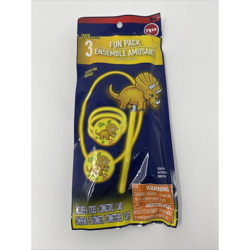 Glow Sticks Yellow Dinosaur 3pc. W/ Wand, Bracelet, And Necklace‎ Kids B71