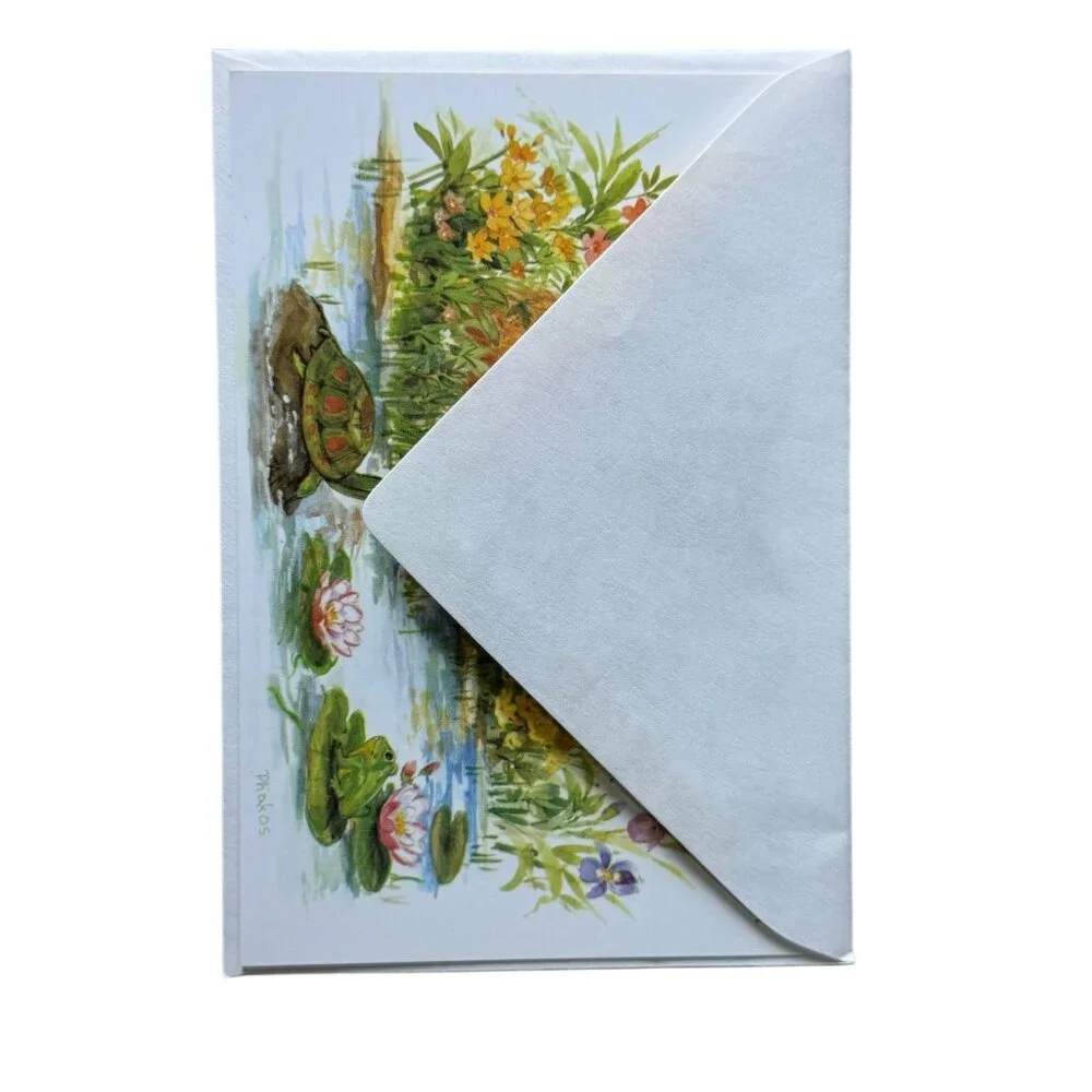 Olympicard Thinking Of You Greeting Card‎ Fox Pond Turtle Flowers USA Made