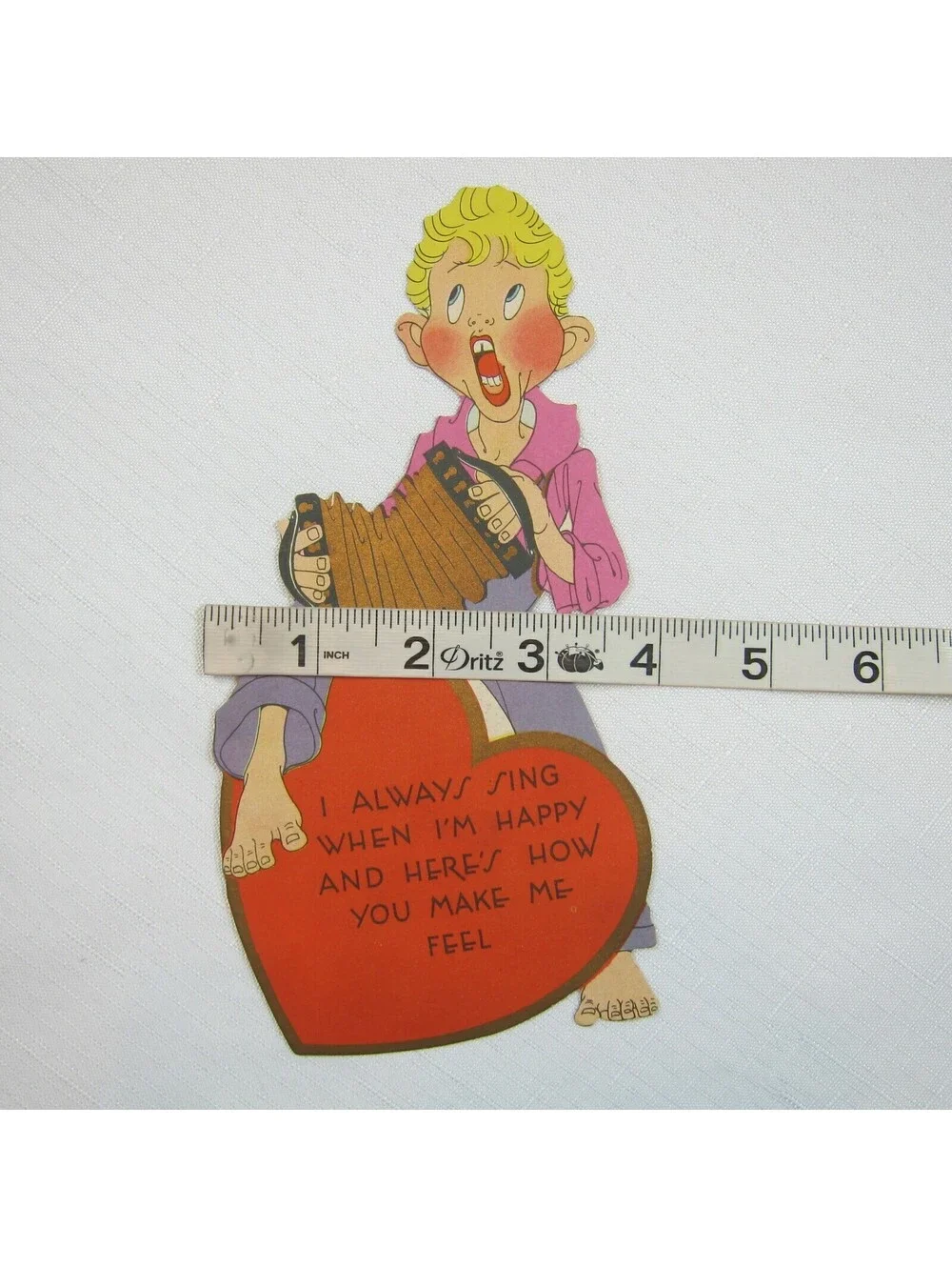 Vintage Valentine Card Barefoot Country Boy Hillbilly Sing Play Accordion 1933