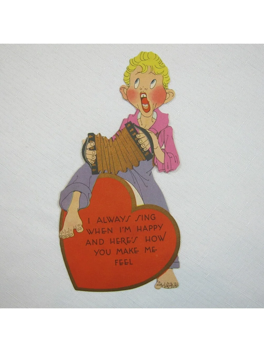 Vintage Valentine Card Barefoot Country Boy Hillbilly Sing Play Accordion 1933