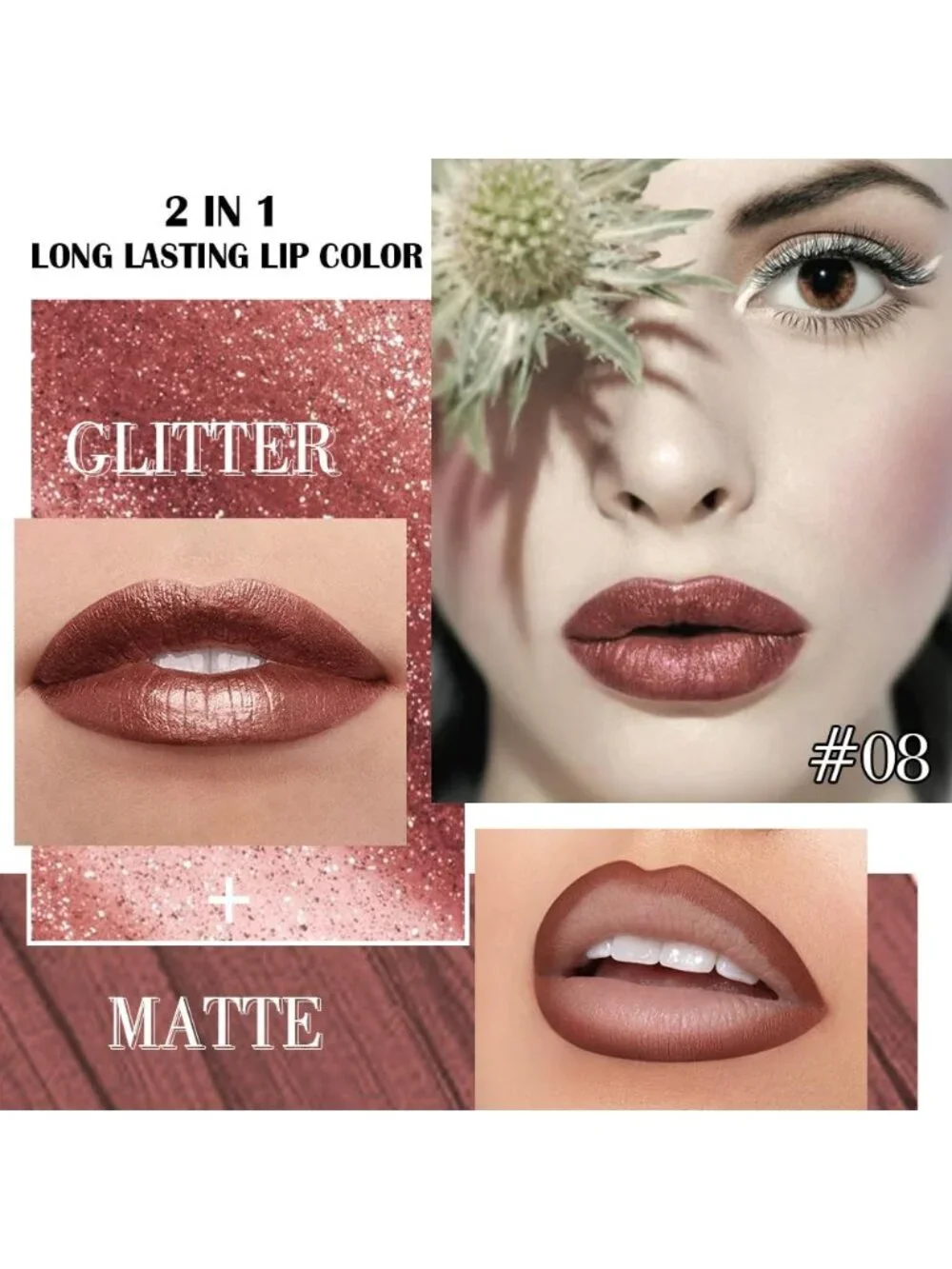 Womens 08# Brown-Metallic Glitter Liquid Lipstick lippies Lip Gloss