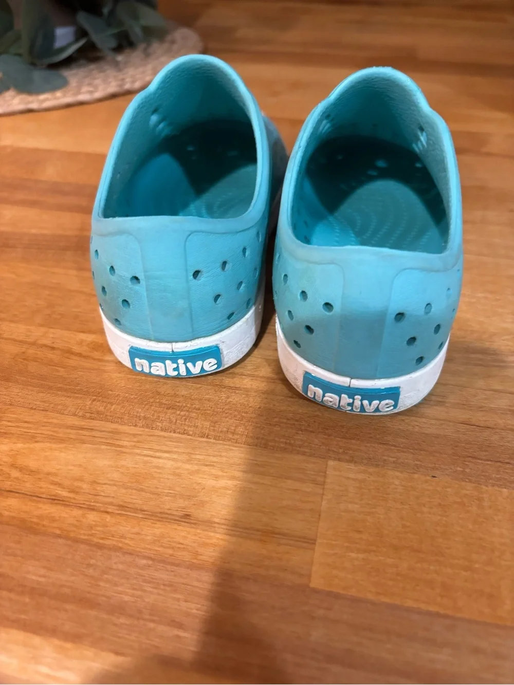 Native Kids Aqua Blue Slip-On Water Shoes with White Toe Cap - size 11