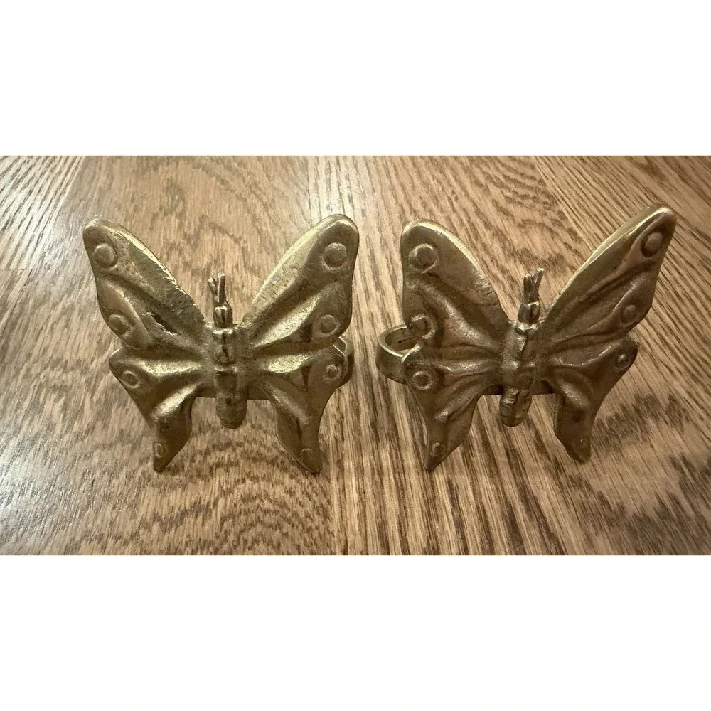 Set Of 2 Vintage Solid Brass Butterfly Napkin Holders Spring