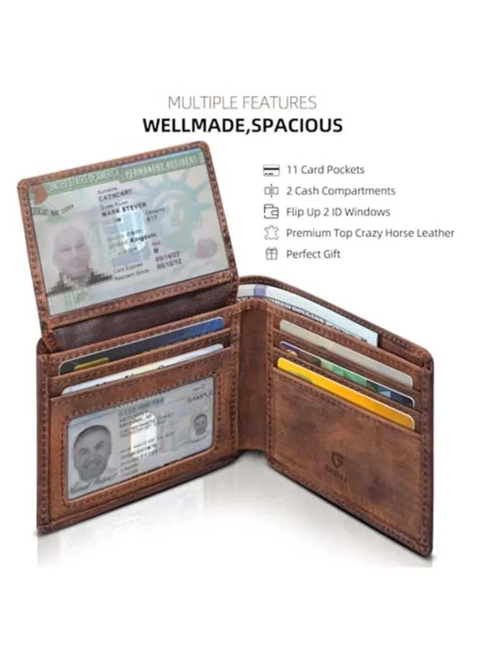 Men's Handcrafted Vintage Bifold Premium Crazy Horse Leather Wallet