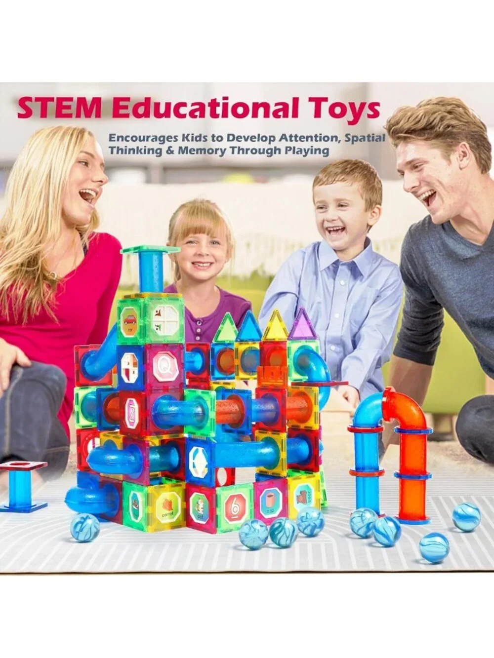 176PCS Magnetic Building Tiles Set - Marble Run Blocks for Ages 8+ - STEM Toy