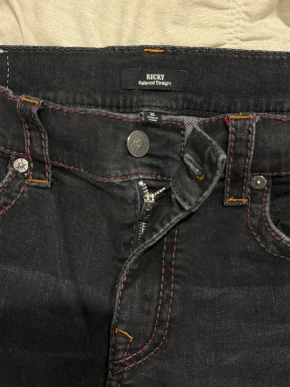 True Religion Ricky Relaxed Straight Black Jeans Distressed Y2K sz 36
