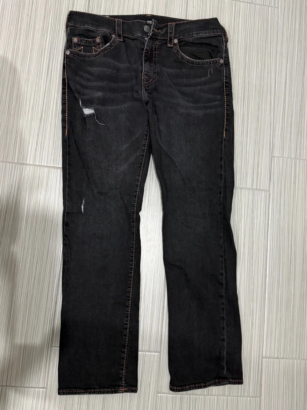 True Religion Ricky Relaxed Straight Black Jeans Distressed Y2K sz 36