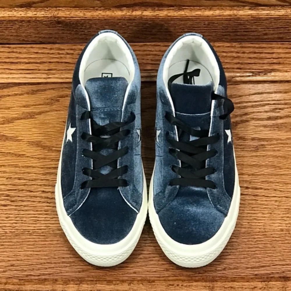 Converse One‎ Star Navy Blue Velvet Low Top Sneakers 660354C Size Junior 5.5