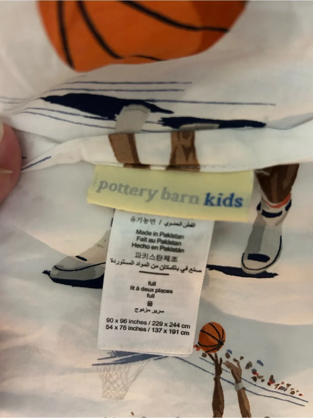 Pottery Barn Kids Basketball Full Flat Sheet Vintage Sports Boys PBK Bedding EUC