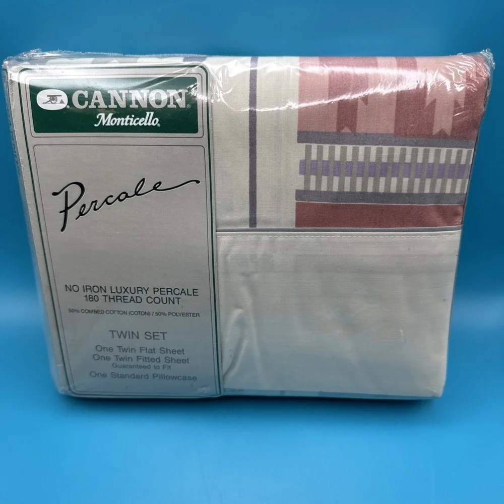 Vintage 80s Cannon TWIN Size‎ Sheet Set Montana Southwestern Monticello Percale