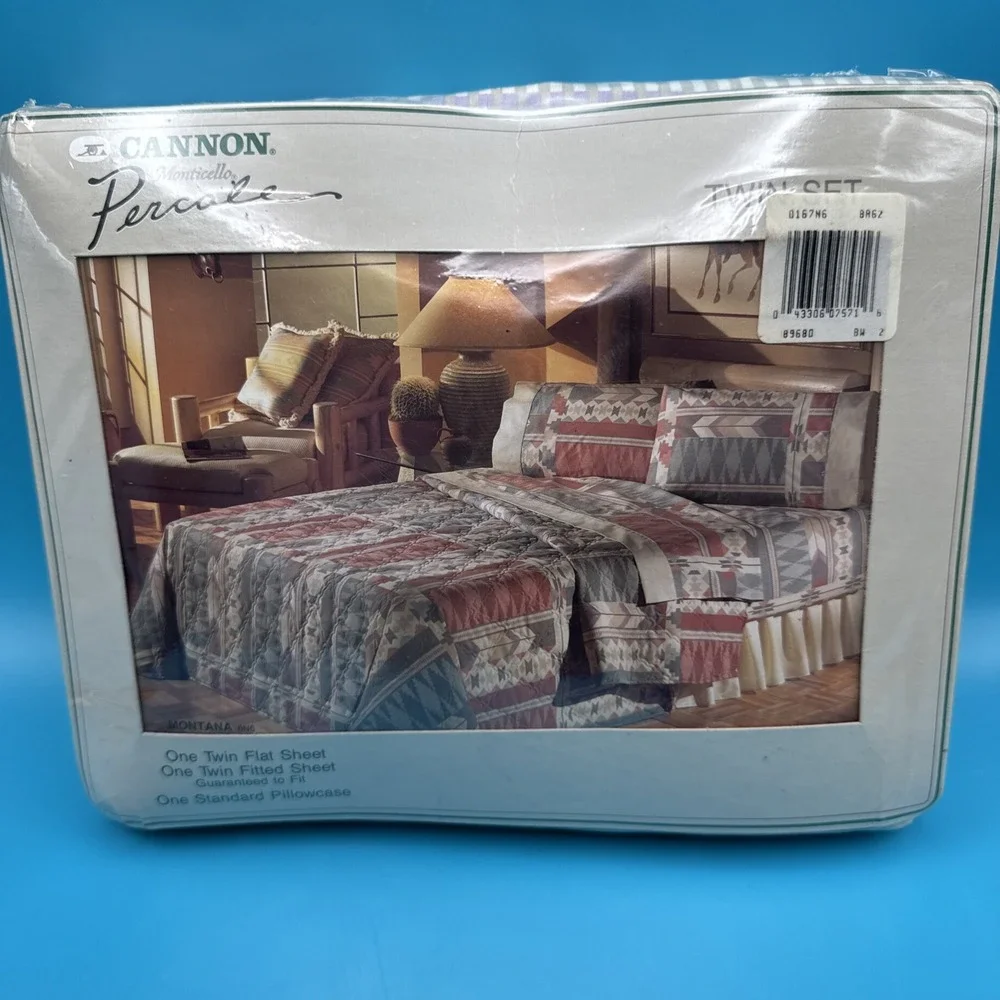 Vintage 80s Cannon TWIN Size‎ Sheet Set Montana Southwestern Monticello Percale