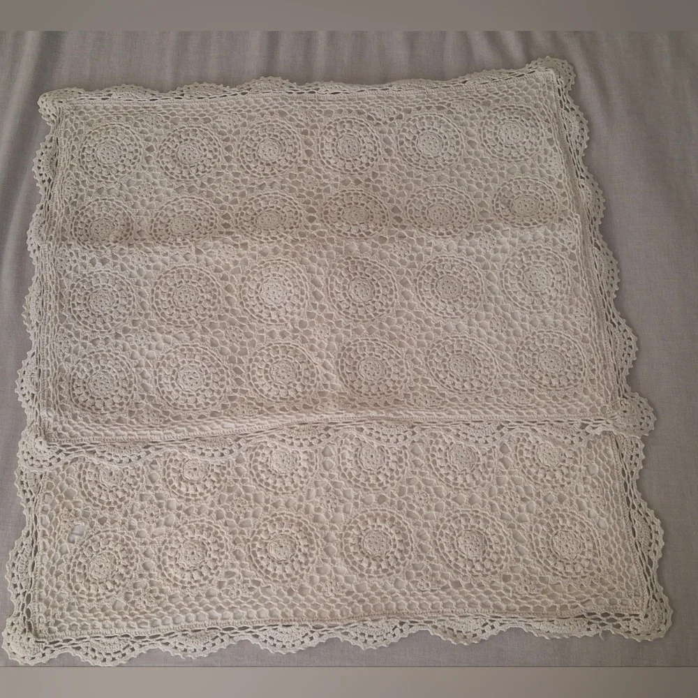 Crochet Cotton Cushion Pillowcase Tan Boho 26x20 In Hippie Western BarncoreSku20
