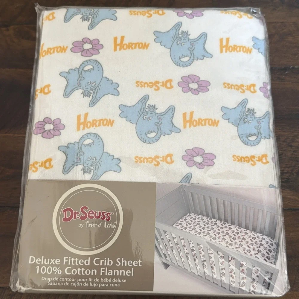 Trend Lab Dr Seuss Deluxe Fitted Crib Sheet 100%‎ Cotton Flannel Horton 28x52