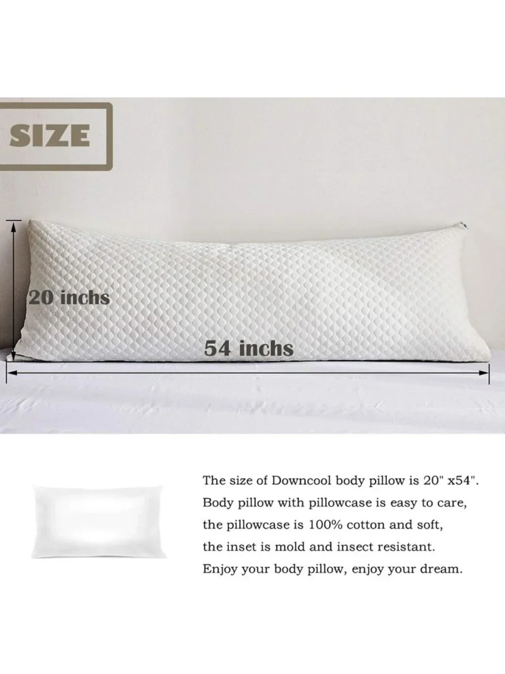 〽️Full Body for Adults Soft Long Bed Pillow Removable Cooling Cover 20x54Inch