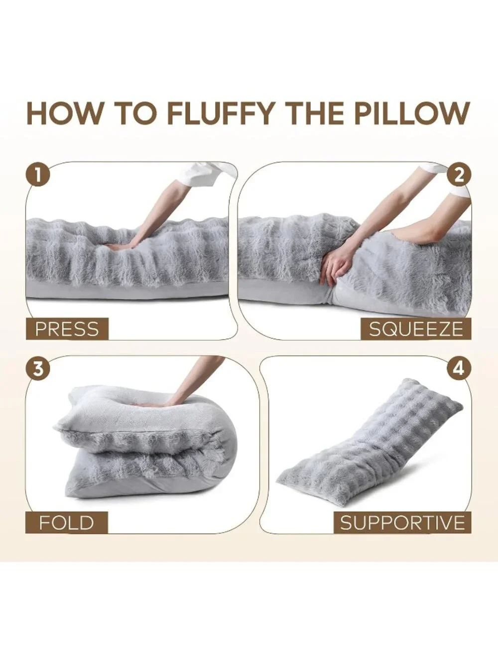 〽️Premium Large Body Pillow Faux Rabbit Cover Long Bed Pillow Grey 20x54inch