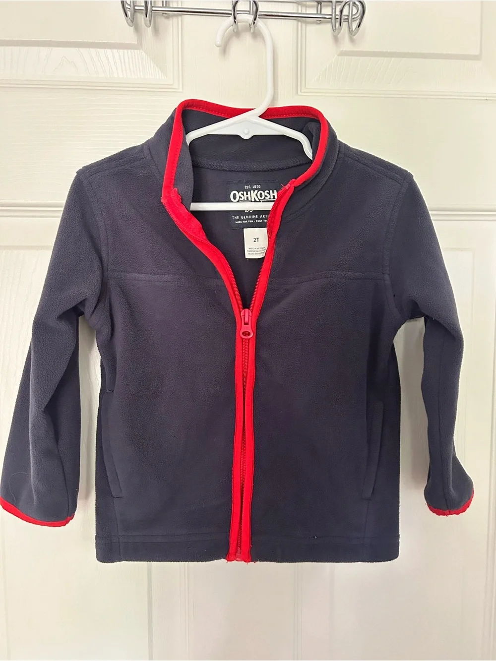 Toddler Boys, OshKosh B'gosh, Navy Blue Zip Up Jacket with Red Trim, 2T