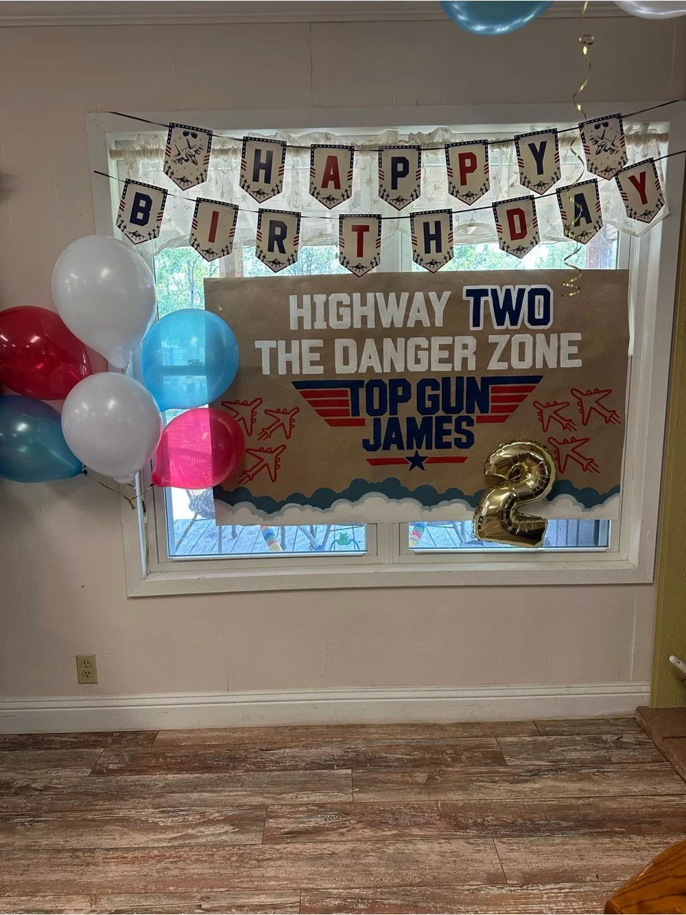 'Highway Two' Birthday Party Banner - Blue, Red, White