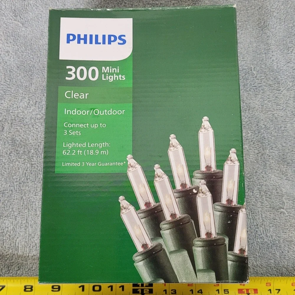 Philips 300‎ Mini Lights Clear Indoor Outdoor Green Wire Christmas 62.2ft