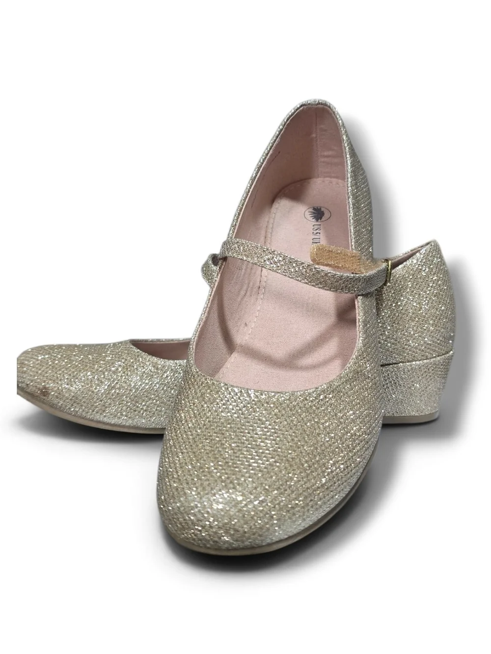 Sparkle Mary Jane Block Heel Pumps - Gold