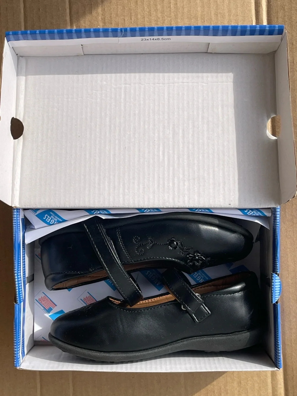 Angels New York Girls Black Mary Jane Dress Shoes with Floral Stitching Size 11