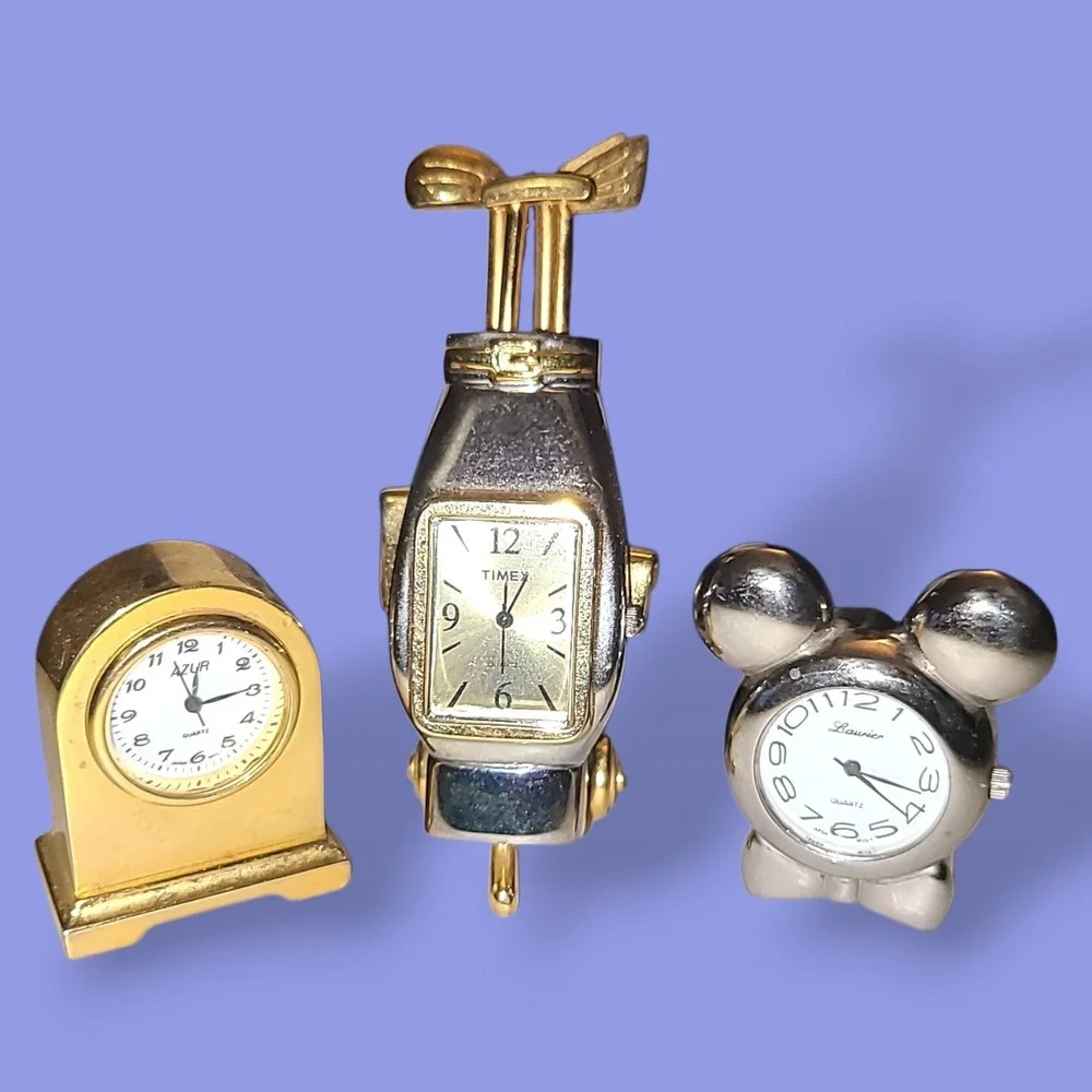 Vintage Miniature‎ Desk Clock Lot Timex Golf Mickey Mouse Azur Quartz Japan