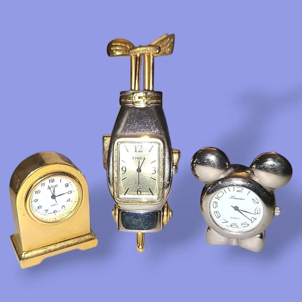 Vintage Miniature‎ Desk Clock Lot Timex Golf Mickey Mouse Azur Quartz Japan