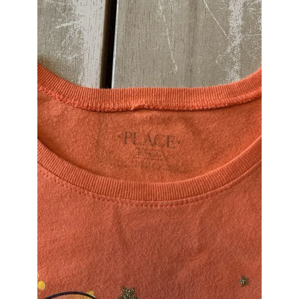The Children's Place Girls Size 6 Orange Unicorn Graphic Glitter Crew Neck Tee