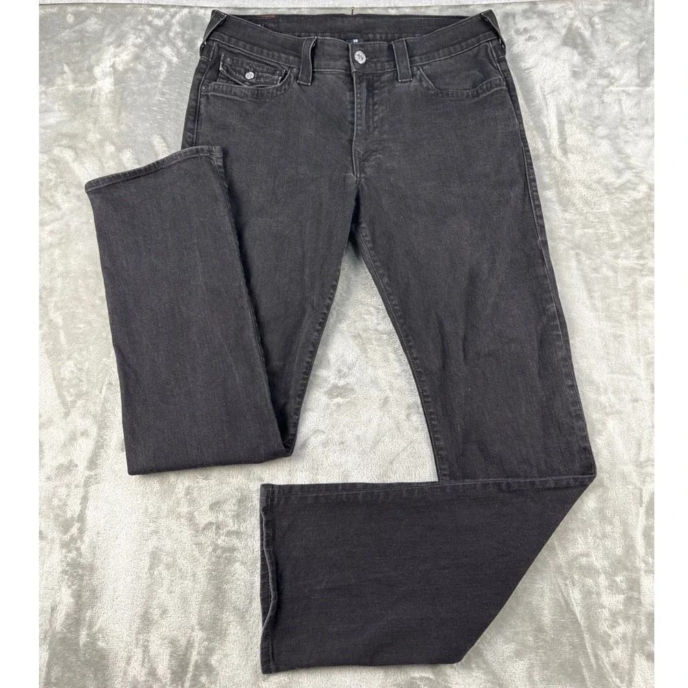 True Religion Jeans Mens 36 Ricky Relaxed Straight Black Faded Denim EUC