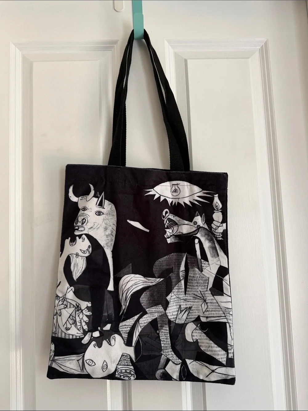 Black and White Graphic Canvas Tote Bag - Men Bags