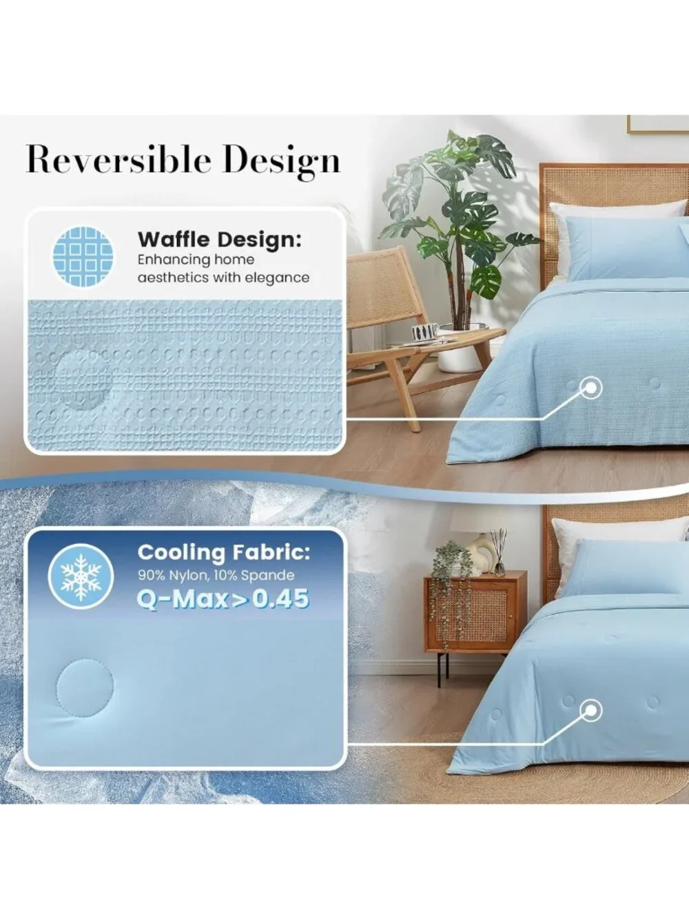 Queen Size Waffle Cooling Comforter Blanket for Hot Sleepers - Soft & Breathable