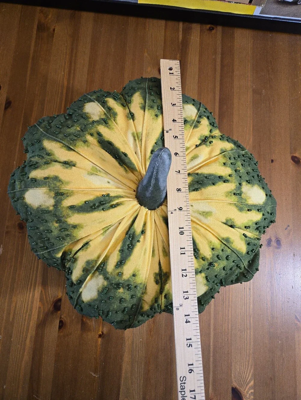 John Derian Beaded Squash Throw Pillow Green/Yellow Fall Thanksgiving Decor