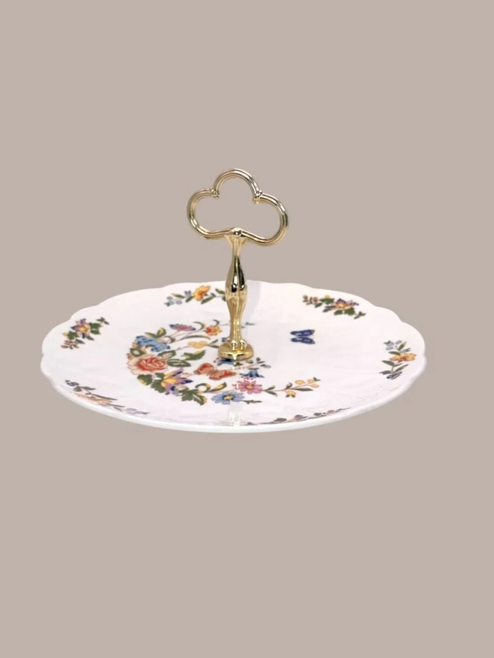 Vintage Aynsley Cottage Garden Bone China Cake Plate Metal Handle Floral England