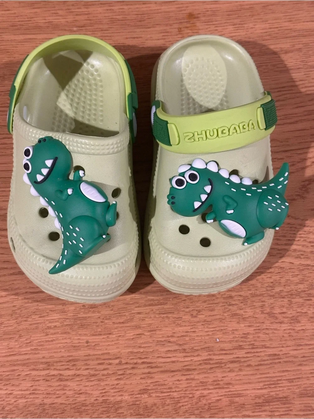 Kids Dinosaur Clogs 140mm Green Slip On Garden Shoes Toddler Boys Girls
