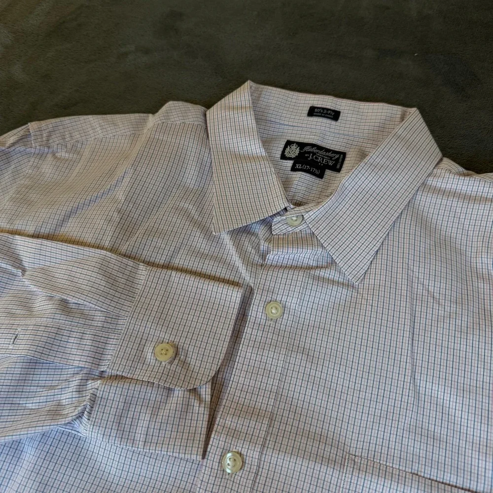 J. Crew Haberdashery Mens XL Pink Plaid Check 80's 2-Ply Button Down Dress Shirt