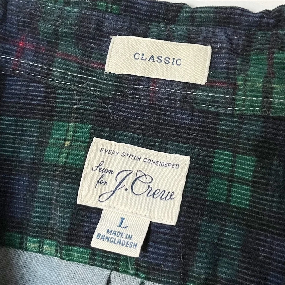 J. Crew Garment Dyed Corduroy Workshirt Large blue green plaid shirt shacket‎