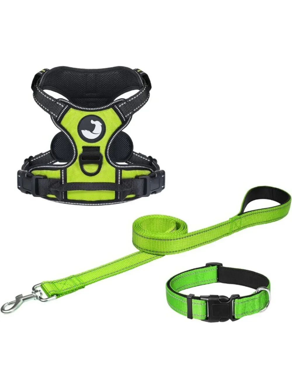 Adjustable Soft Dog Harness with Handle, Reflective Padded Collar & 6FT Leash
