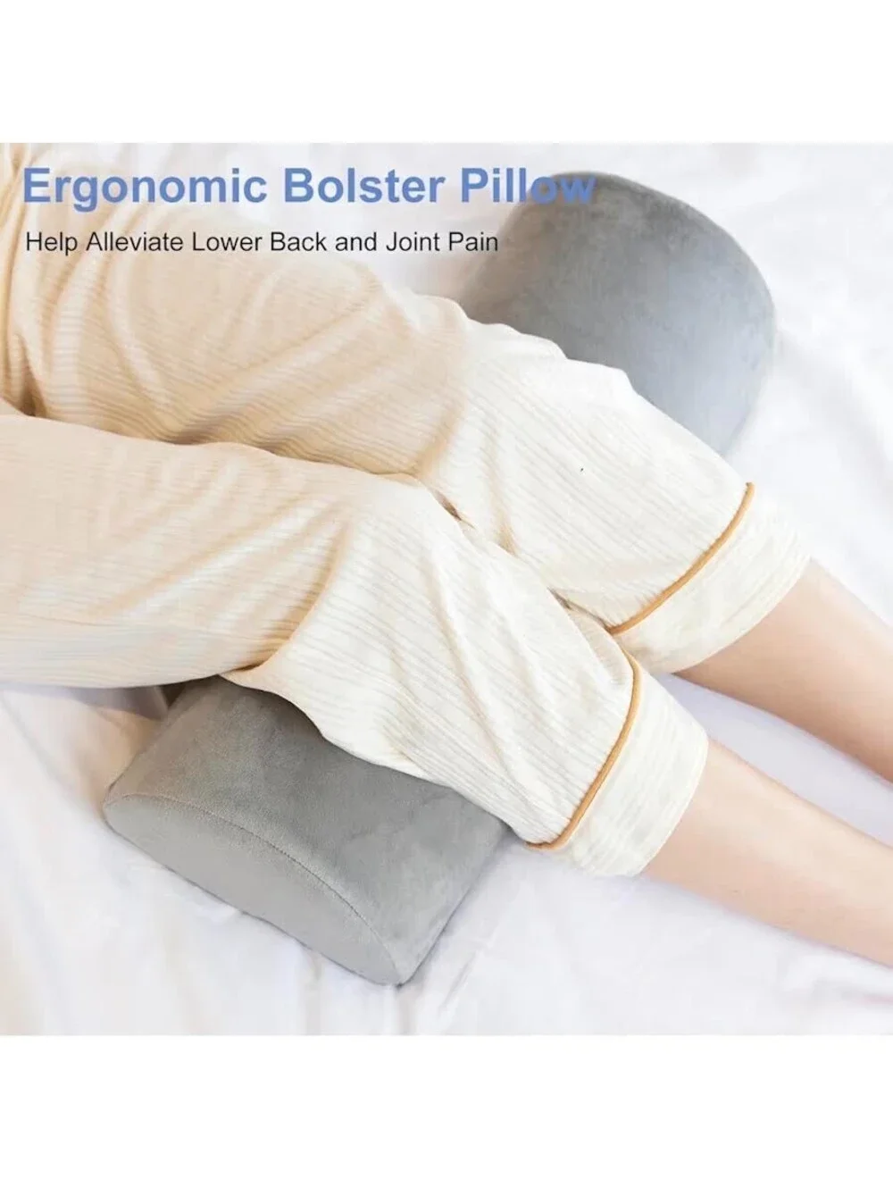 Knee Pillow For Back Sleeping, Half Moon Bolster Pillow, Grey, 19.75