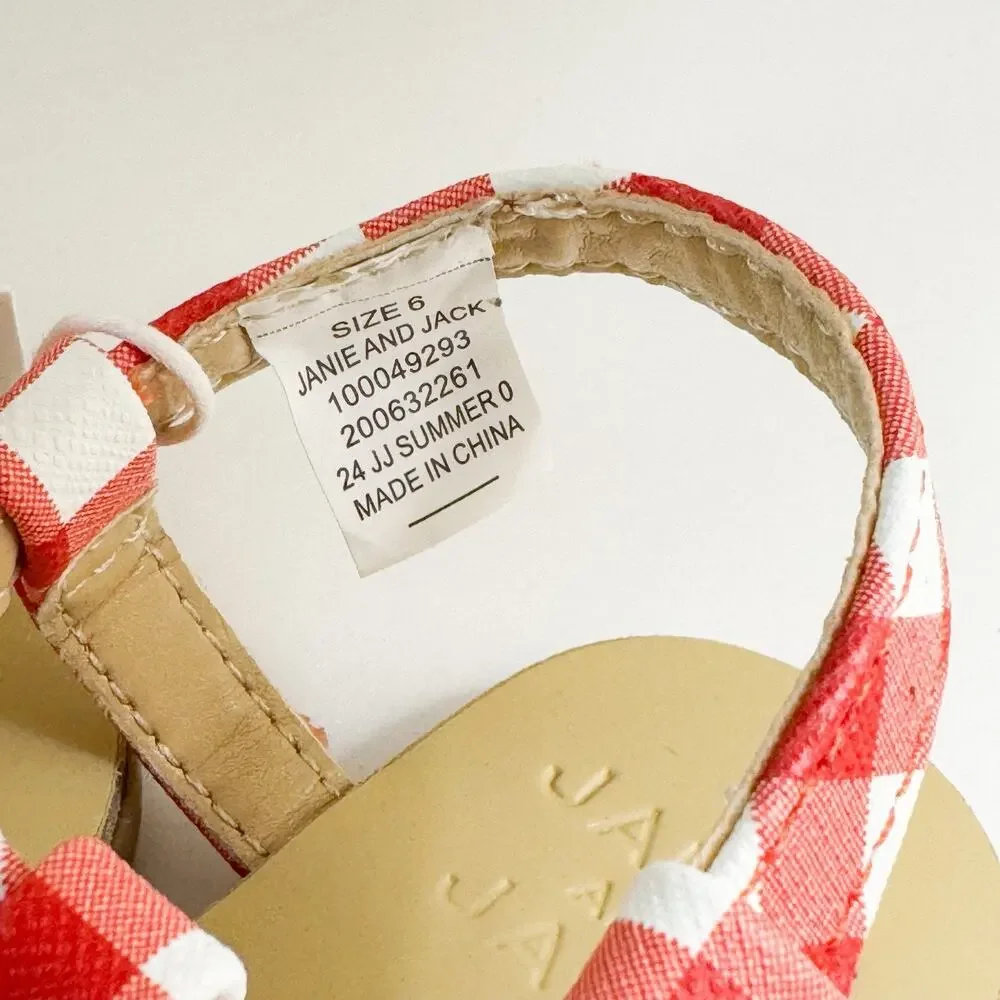Janie & Jack Red‎ Gingham Flower Sandals, 6T Toddler Girls NWT!