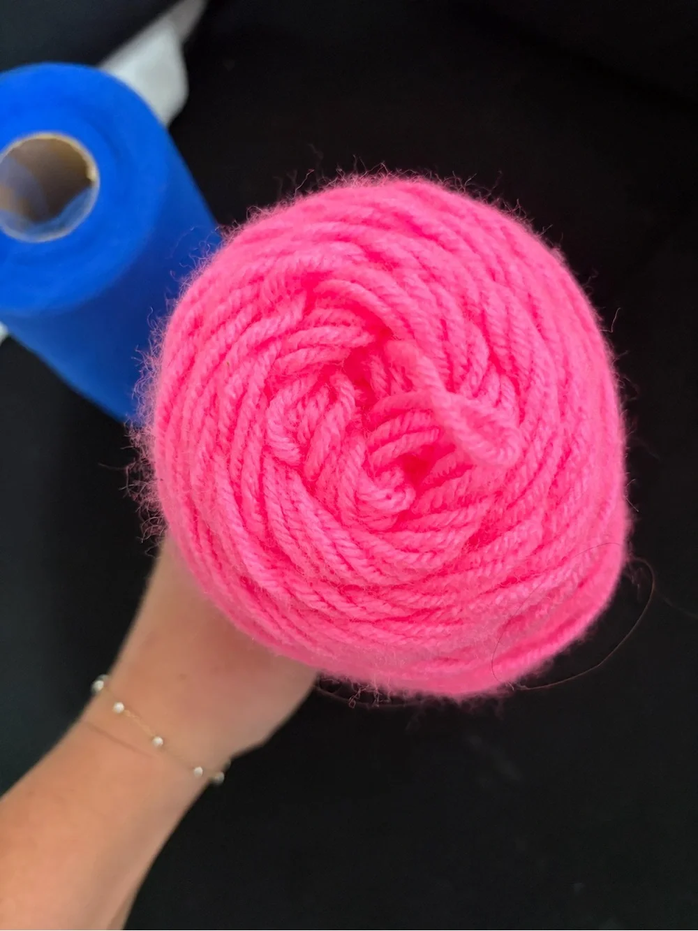 Bright Pink Yarn & Royal Blue Tulle Roll - Party Craft Bundle