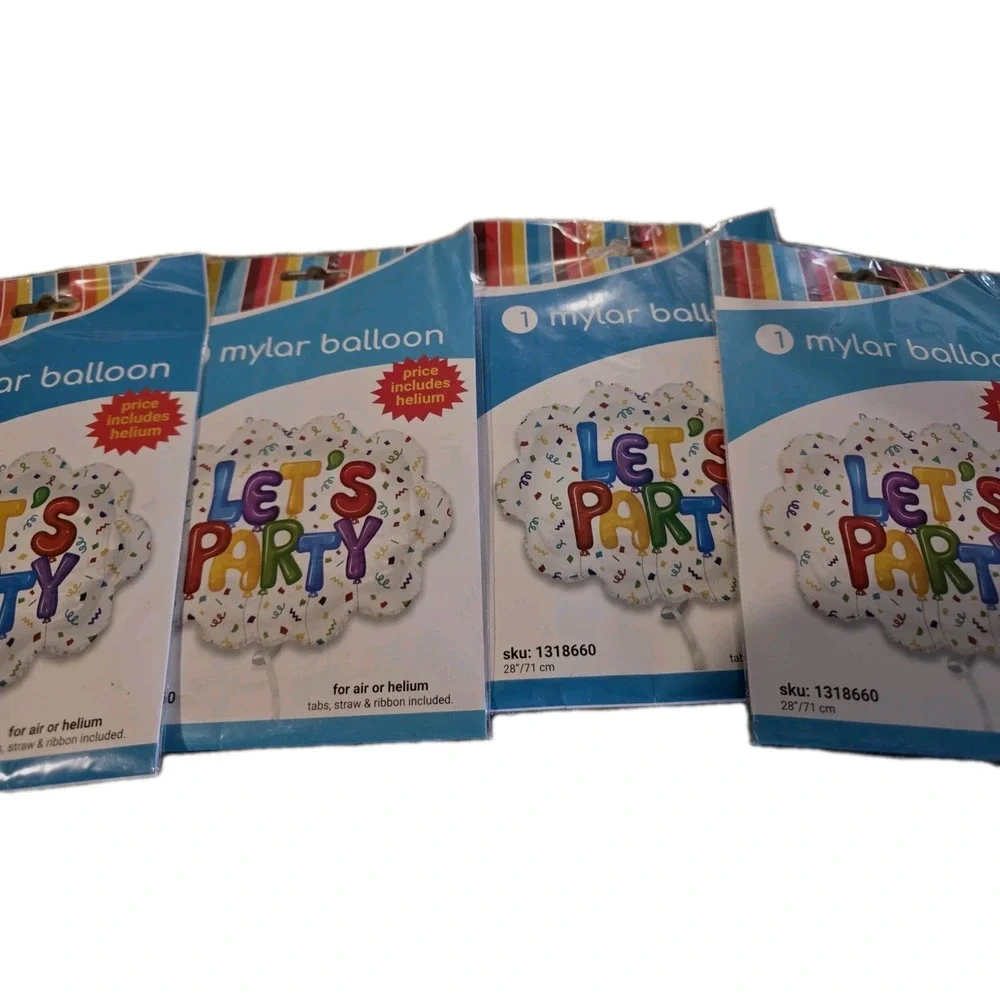 MYLAR balloon lets PARTY AIR NOT HELIUM. New. TABS STRAW AND RIBBON INCLUDED.