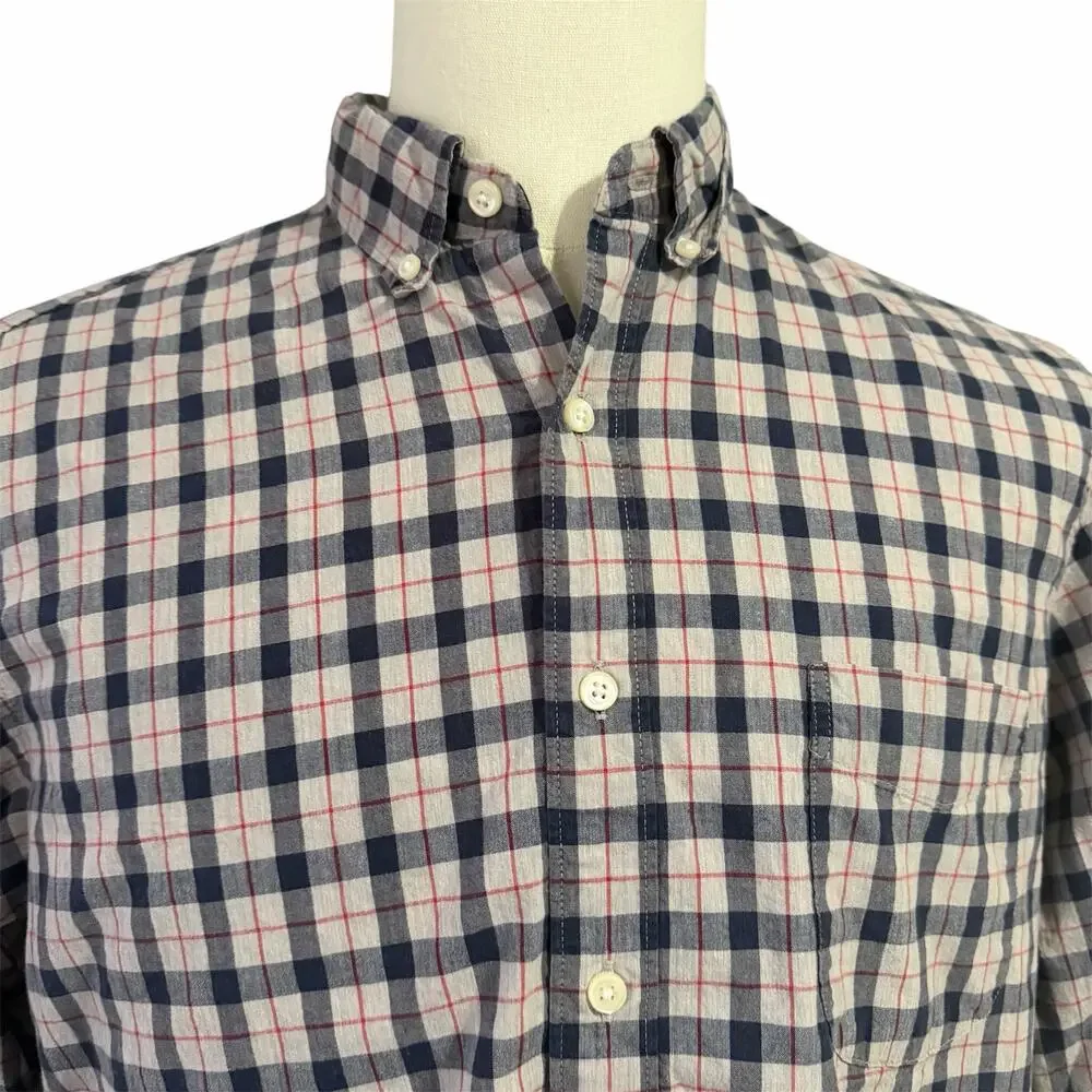 J. Crew Men's Blue Red Plaid Button Down Shirt Sz L Slim Preppy Classic Stretch