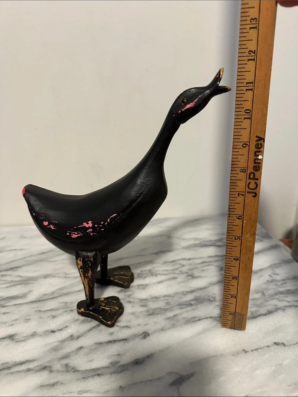 Vintage Folk art solid wood duck figurine decor distressed paint