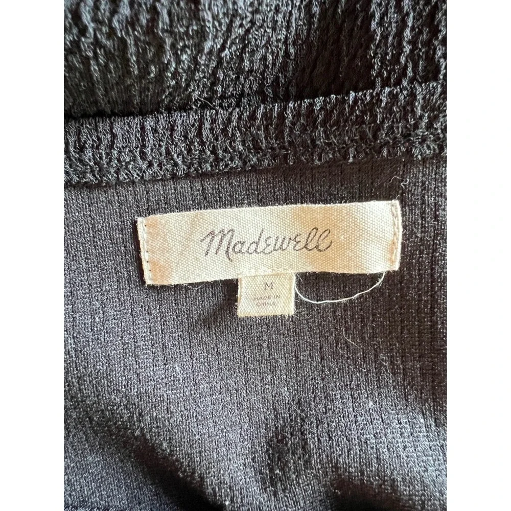 Madewell Black Textured Crepe Square Neck Puff Sleeve Blouse‎ Top Medium