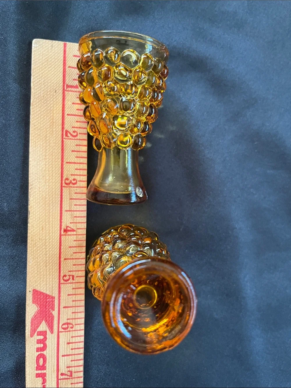 Pair Vtg Amber Glass Hobnail Shot Or Cordial Glasses MCM Bar Taiwan *READ*