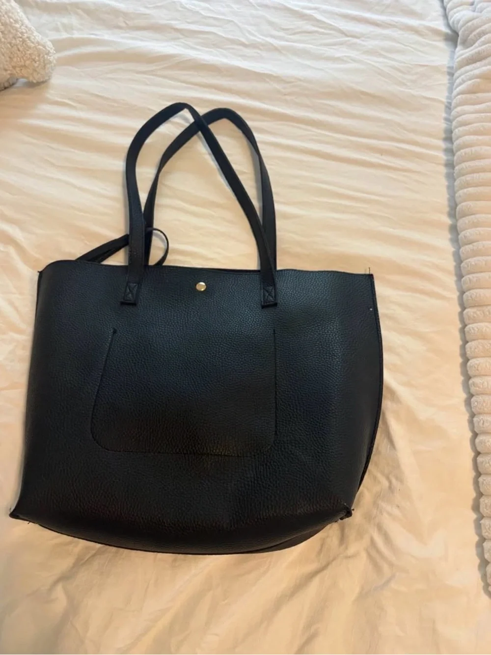 Structured Black Laptop Tote with Tassel Accent