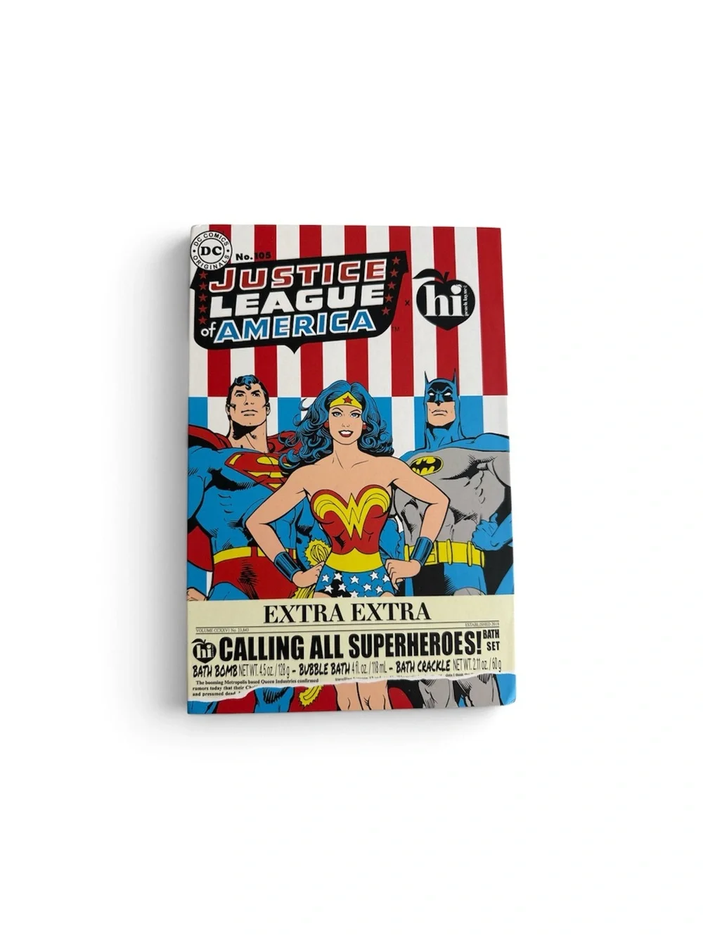 Justice League x Hi Peach Layne NIB Bath Set Bath Bomb Bath Crackle Bubble Bath